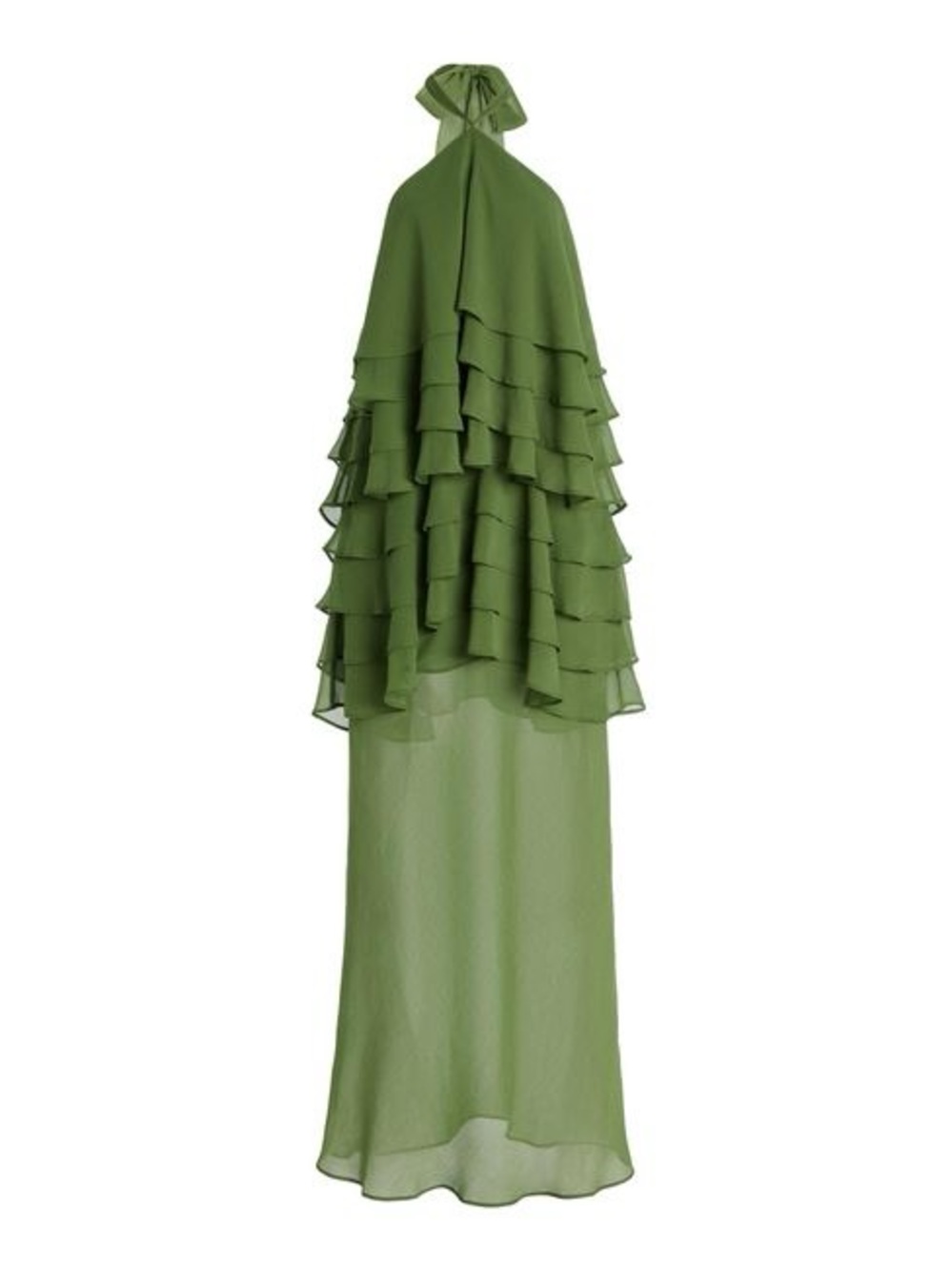 Third Form Green Sheer Chiffon Layered Ruffle Halter Neck Maxi Dress